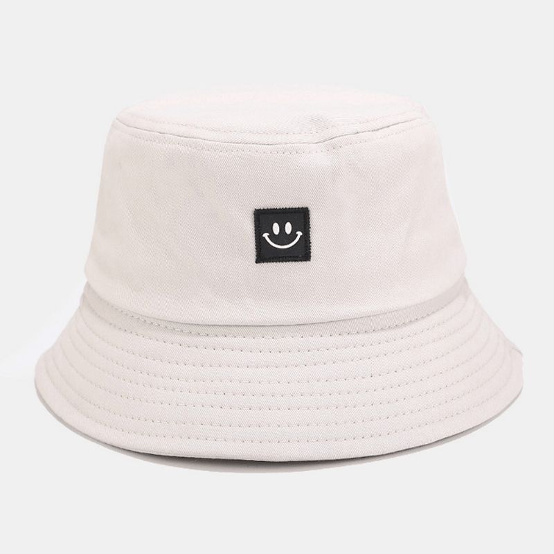 Unisex Smile Pattern Patch Z Szerokim Rondem Kapelusz Przeciwsłoneczny Na Wszystkie Mecze Outdoor Codzienne Sunshade Bucket Hat