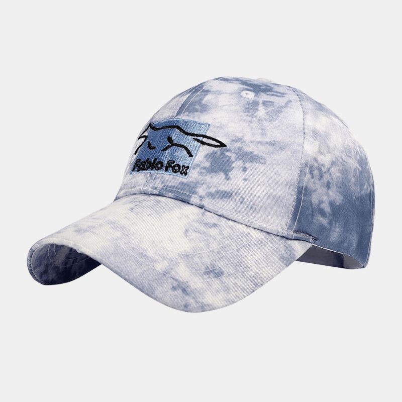 Unisex Tie-Dye Ivy Cap Little Fox Wzór Haftu Outdoor Sunshade Zrelaksowana Regulowana Czapka Czapki Z Daszkiem