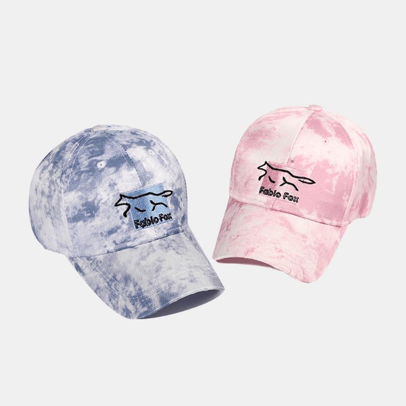 Unisex Tie-Dye Ivy Cap Little Fox Wzór Haftu Outdoor Sunshade Zrelaksowana Regulowana Czapka Czapki Z Daszkiem