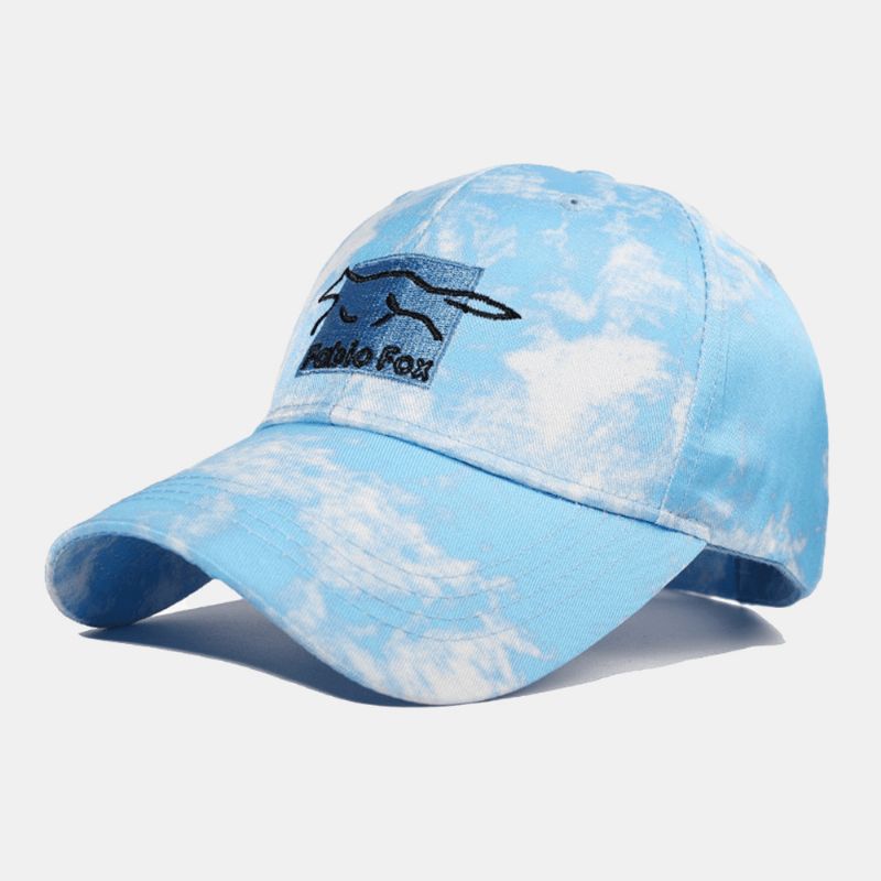 Unisex Tie-Dye Ivy Cap Little Fox Wzór Haftu Outdoor Sunshade Zrelaksowana Regulowana Czapka Czapki Z Daszkiem