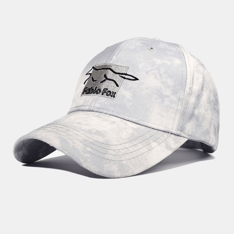 Unisex Tie-Dye Ivy Cap Little Fox Wzór Haftu Outdoor Sunshade Zrelaksowana Regulowana Czapka Czapki Z Daszkiem