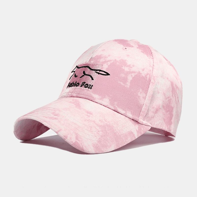 Unisex Tie-Dye Ivy Cap Little Fox Wzór Haftu Outdoor Sunshade Zrelaksowana Regulowana Czapka Czapki Z Daszkiem