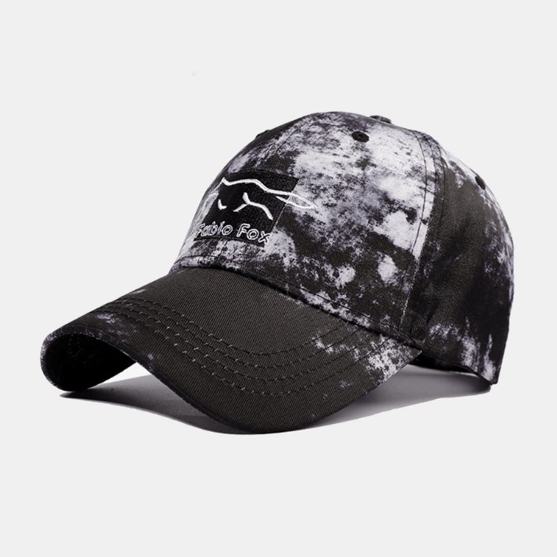 Unisex Tie-Dye Ivy Cap Little Fox Wzór Haftu Outdoor Sunshade Zrelaksowana Regulowana Czapka Czapki Z Daszkiem