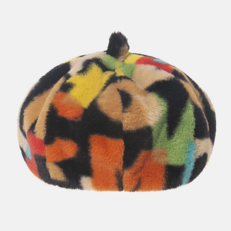 Unisex Tie-Dye Pluszowy Brytyjski Styl Ciepły Miękki Przyczynowy Cały Mecz Malarz Kapelusz Beret Kapelusz Ośmiokątny Kapelusz