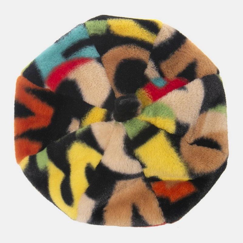 Unisex Tie-Dye Pluszowy Brytyjski Styl Ciepły Miękki Przyczynowy Cały Mecz Malarz Kapelusz Beret Kapelusz Ośmiokątny Kapelusz