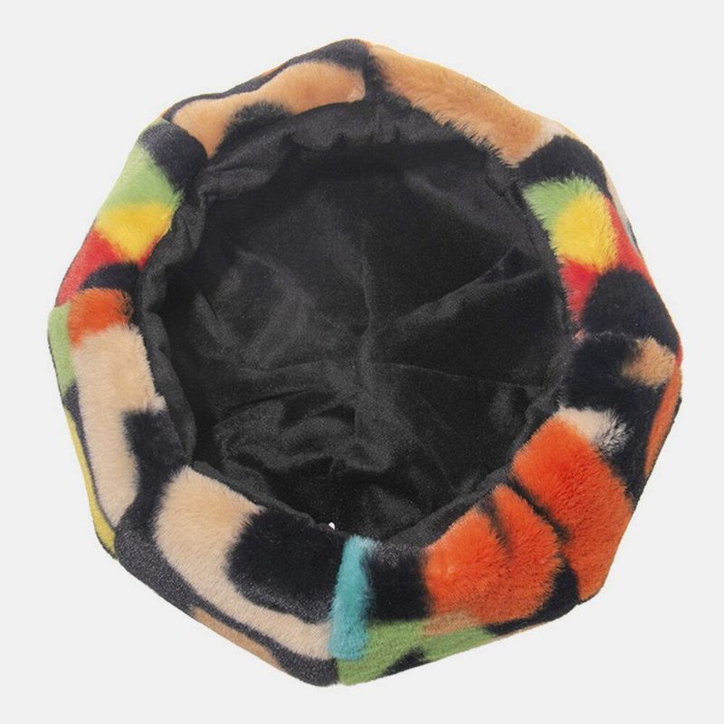 Unisex Tie-Dye Pluszowy Brytyjski Styl Ciepły Miękki Przyczynowy Cały Mecz Malarz Kapelusz Beret Kapelusz Ośmiokątny Kapelusz