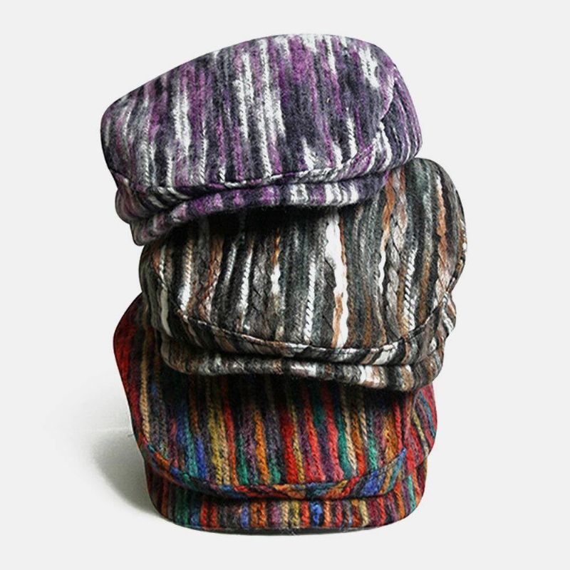 Unisex Tie-Dye Rainbow Mixed Color Stripes Pattern Etniczny Styl Codzienne Osobowość Forward Hat Beret Hat