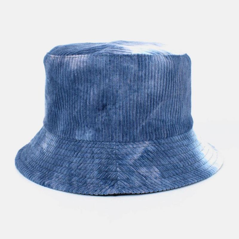 Unsiex Dwustronny Tie-Dye Sztruks I Bawełna Ciepły Miękki Outdoor Codzienne All-Match Bucket Hat