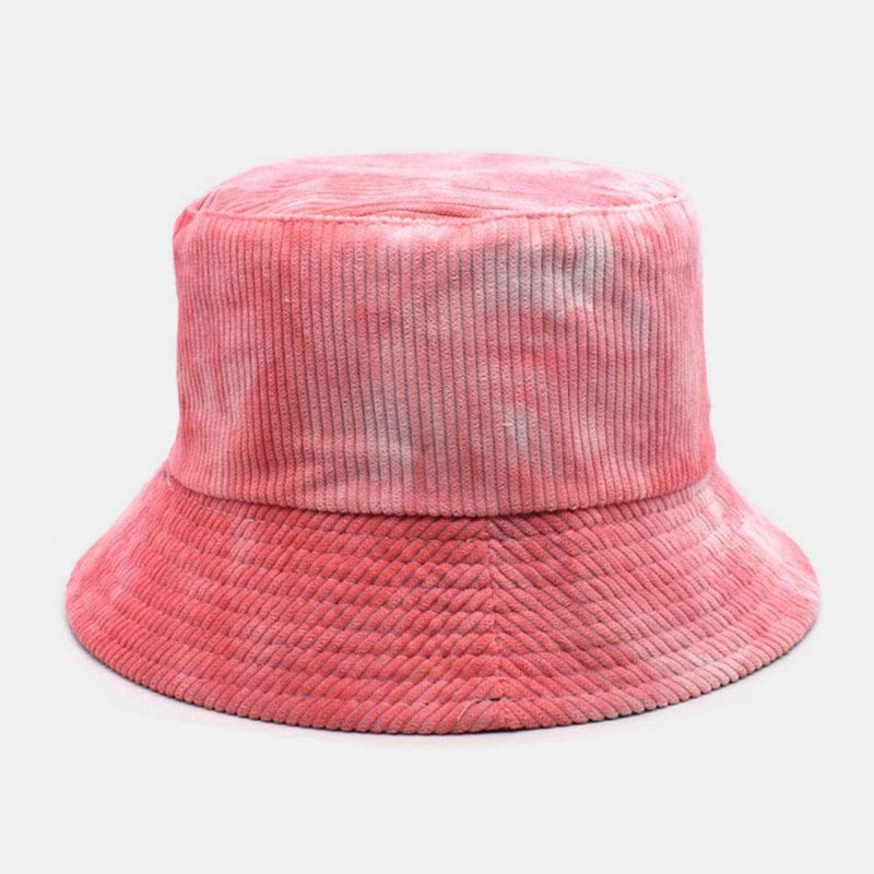 Unsiex Dwustronny Tie-Dye Sztruks I Bawełna Ciepły Miękki Outdoor Codzienne All-Match Bucket Hat