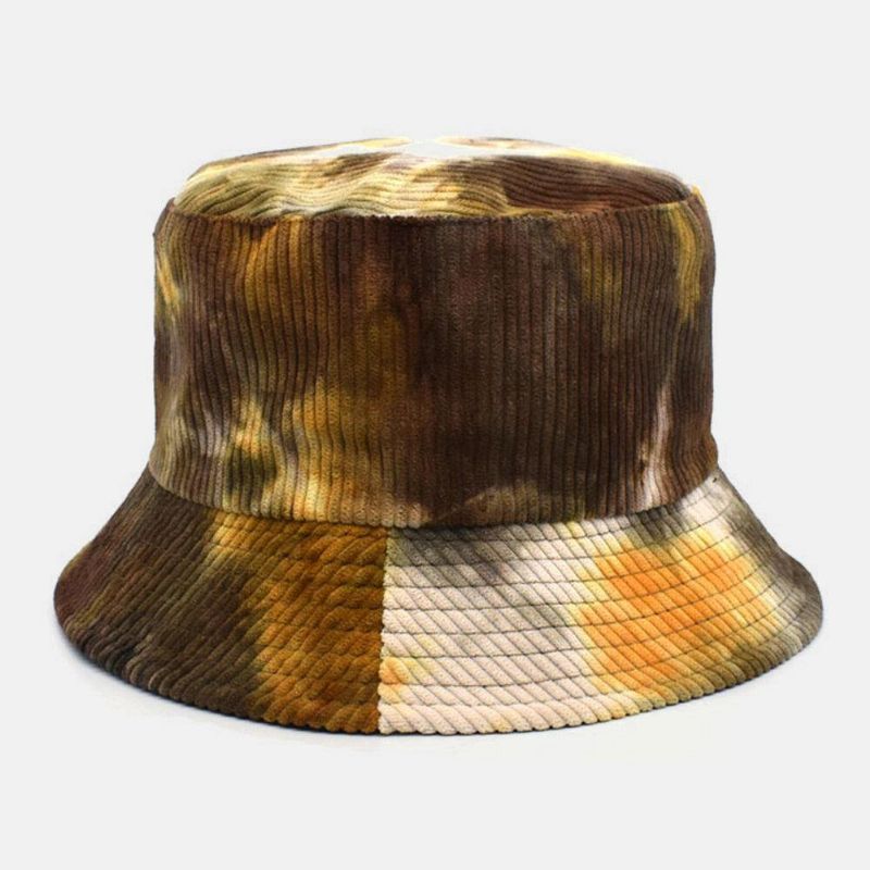 Unsiex Dwustronny Tie-Dye Sztruks I Bawełna Ciepły Miękki Outdoor Codzienne All-Match Bucket Hat