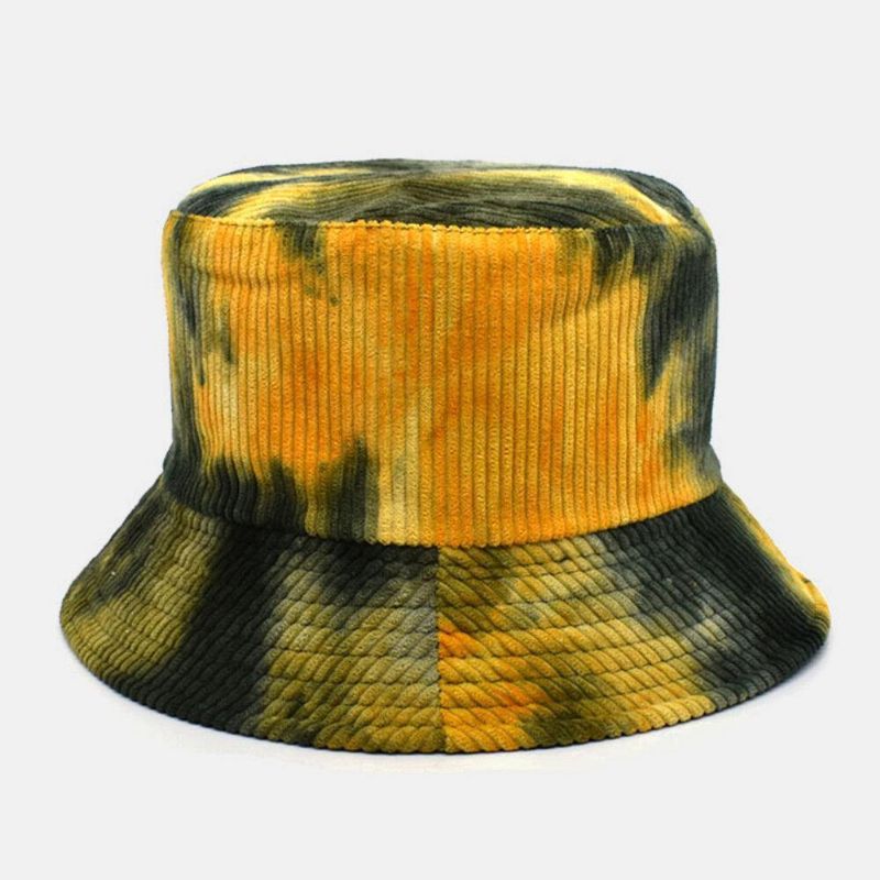 Unsiex Dwustronny Tie-Dye Sztruks I Bawełna Ciepły Miękki Outdoor Codzienne All-Match Bucket Hat