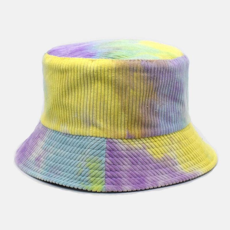 Unsiex Dwustronny Tie-Dye Sztruks I Bawełna Ciepły Miękki Outdoor Codzienne All-Match Bucket Hat