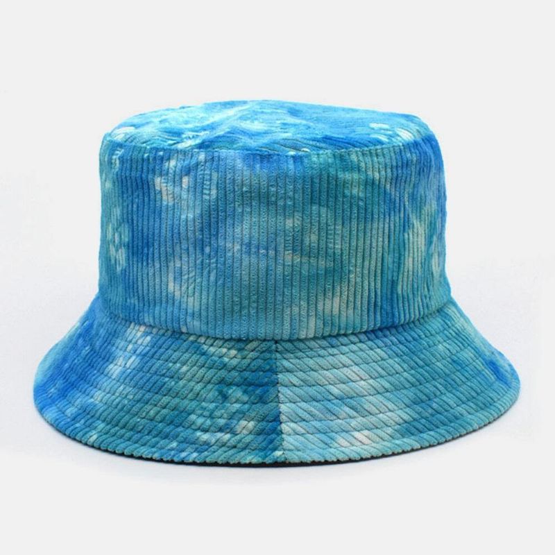 Unsiex Dwustronny Tie-Dye Sztruks I Bawełna Ciepły Miękki Outdoor Codzienne All-Match Bucket Hat