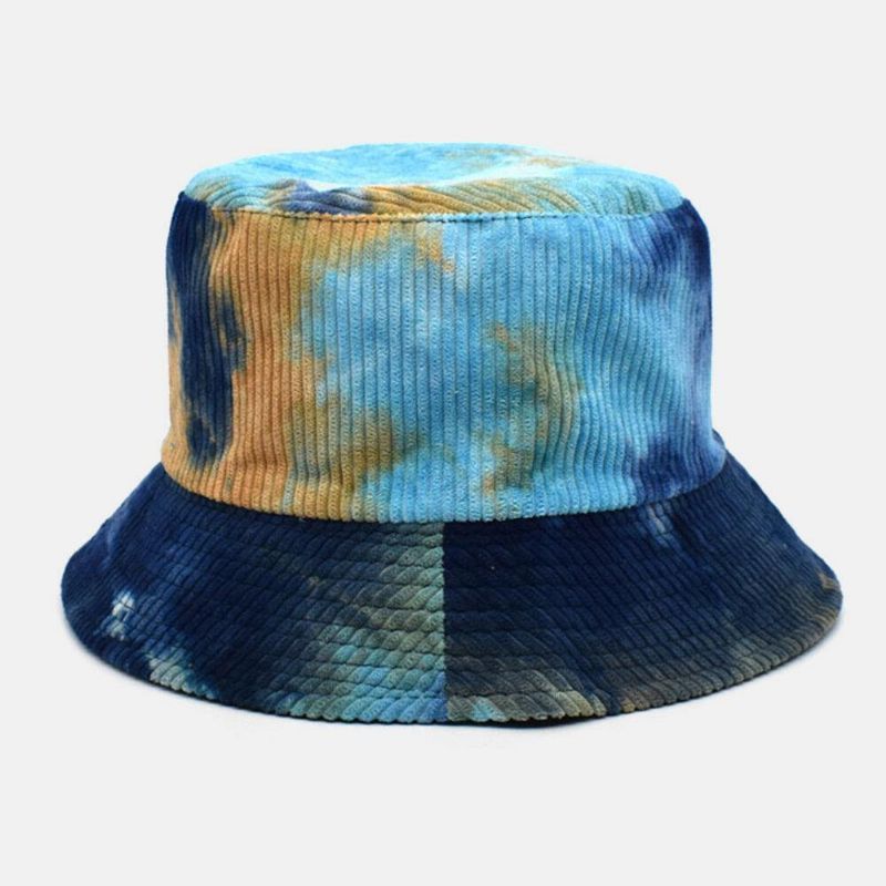 Unsiex Dwustronny Tie-Dye Sztruks I Bawełna Ciepły Miękki Outdoor Codzienne All-Match Bucket Hat