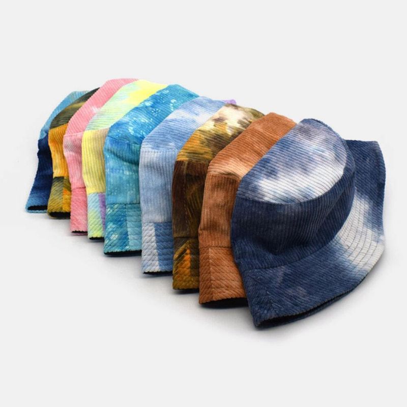 Unsiex Dwustronny Tie-Dye Sztruks I Bawełna Ciepły Miękki Outdoor Codzienne All-Match Bucket Hat