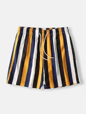 Męskie Kolorowe Szorty W Paski Szybkoschnąca Podszewka Z Siatki O Średniej Długości Beach Holiday Swim Trunks Shorts