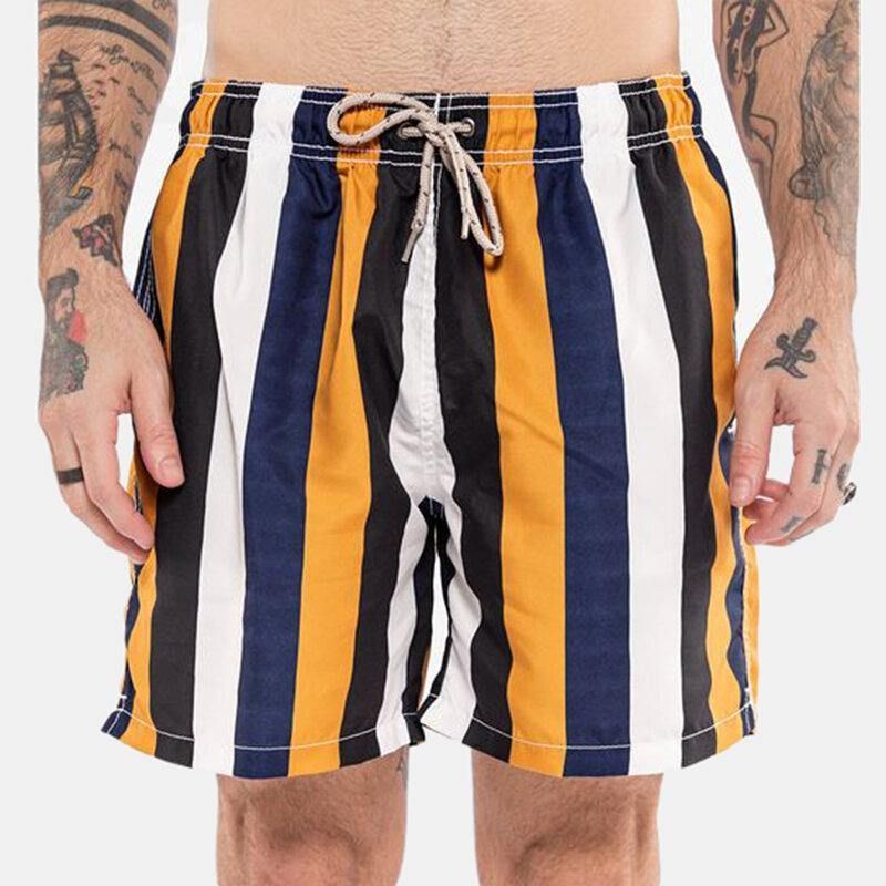 Męskie Kolorowe Szorty W Paski Szybkoschnąca Podszewka Z Siatki O Średniej Długości Beach Holiday Swim Trunks Shorts