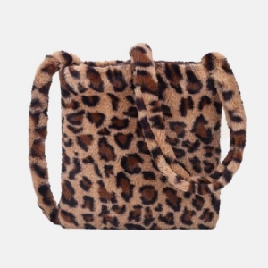 Damska Filcowa Miękka Leopard Wzór Śliczna Codzienna Torba Na Ramię Z Osobowością Crossbody