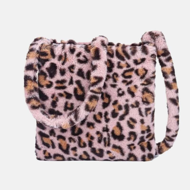 Damska Filcowa Miękka Leopard Wzór Śliczna Codzienna Torba Na Ramię Z Osobowością Crossbody