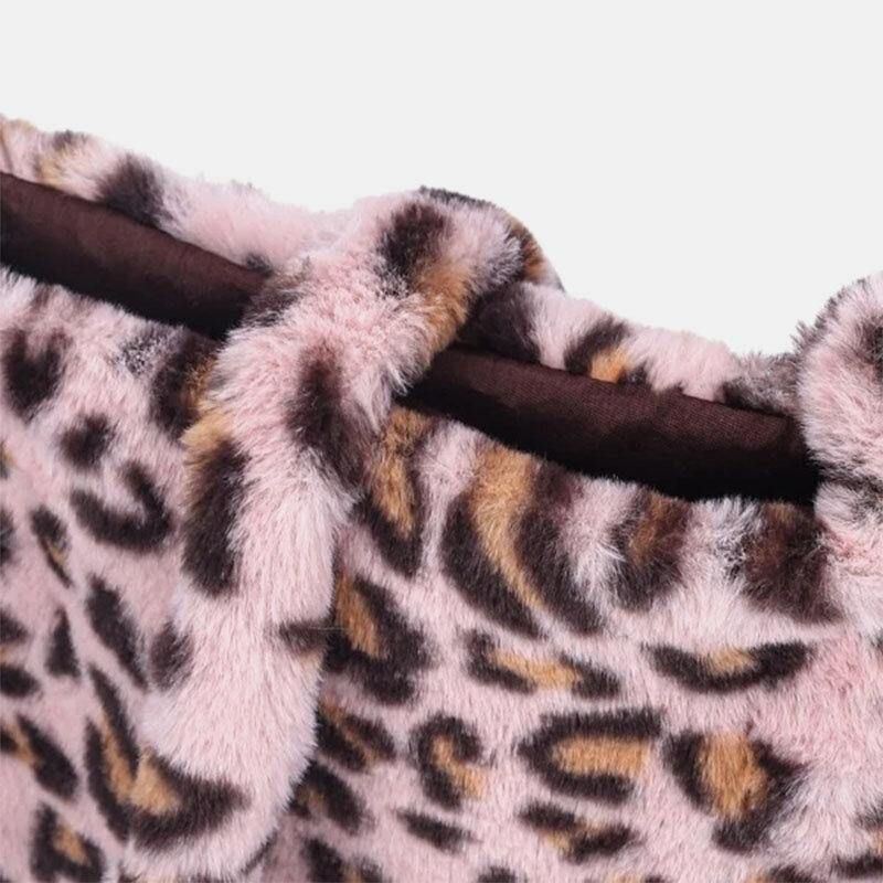 Damska Filcowa Miękka Leopard Wzór Śliczna Codzienna Torba Na Ramię Z Osobowością Crossbody