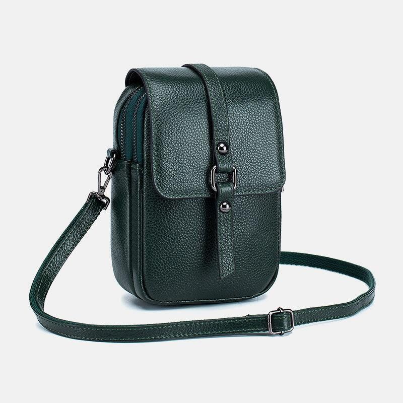 Damska Skórzana Na Co Dzień Retro Wielowarstwowa Otwór Na Słuchawki 6.5-Calowa Torba Na Telefon Crossbody Bag