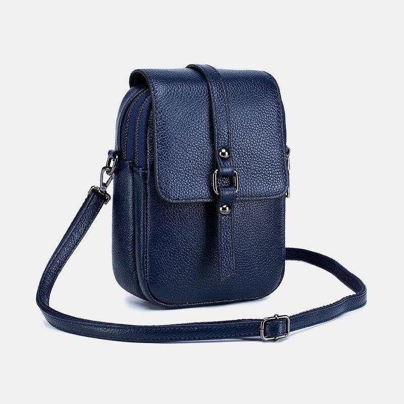 Damska Skórzana Na Co Dzień Retro Wielowarstwowa Otwór Na Słuchawki 6.5-Calowa Torba Na Telefon Crossbody Bag