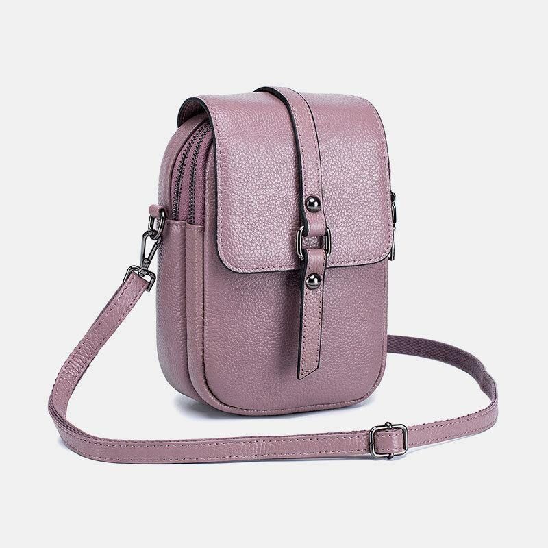 Damska Skórzana Na Co Dzień Retro Wielowarstwowa Otwór Na Słuchawki 6.5-Calowa Torba Na Telefon Crossbody Bag