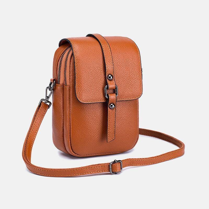 Damska Skórzana Na Co Dzień Retro Wielowarstwowa Otwór Na Słuchawki 6.5-Calowa Torba Na Telefon Crossbody Bag