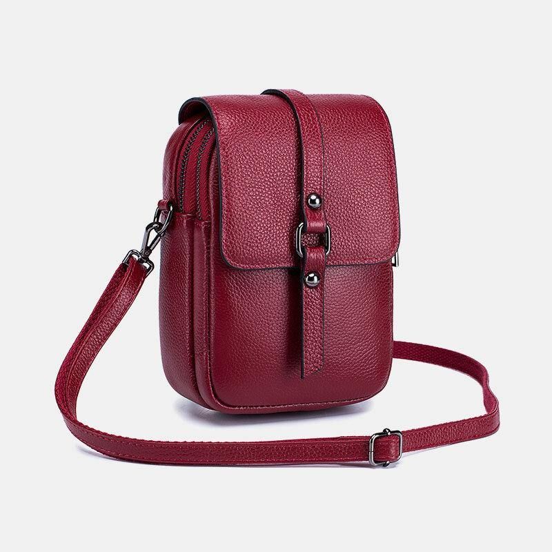 Damska Skórzana Na Co Dzień Retro Wielowarstwowa Otwór Na Słuchawki 6.5-Calowa Torba Na Telefon Crossbody Bag