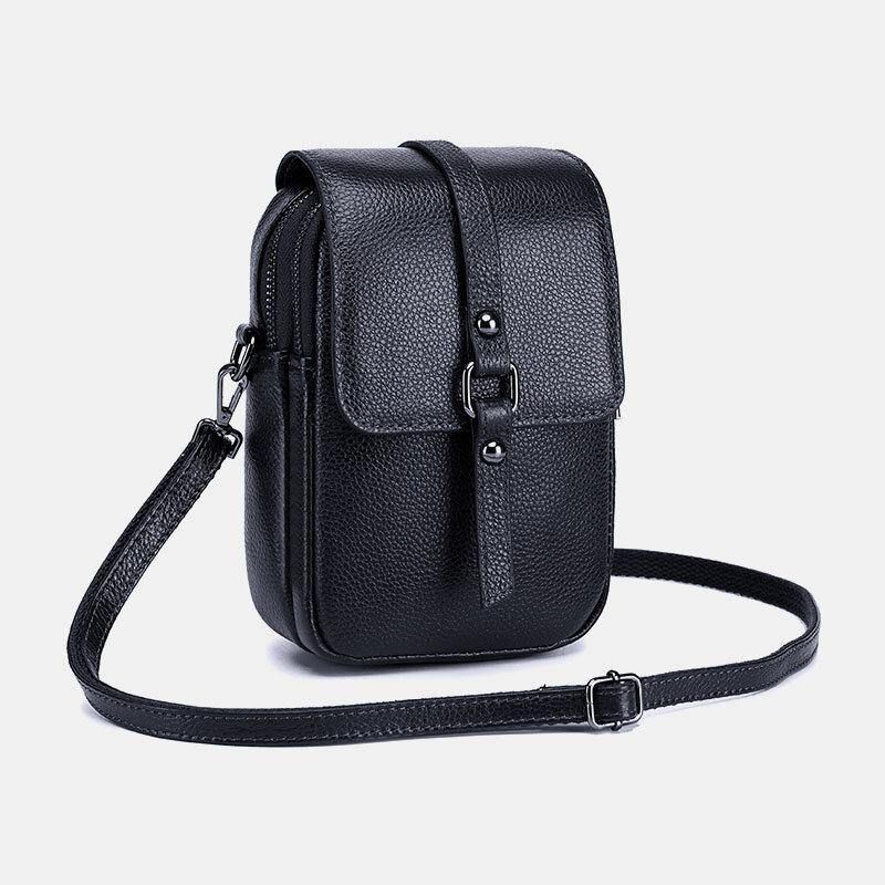 Damska Skórzana Na Co Dzień Retro Wielowarstwowa Otwór Na Słuchawki 6.5-Calowa Torba Na Telefon Crossbody Bag