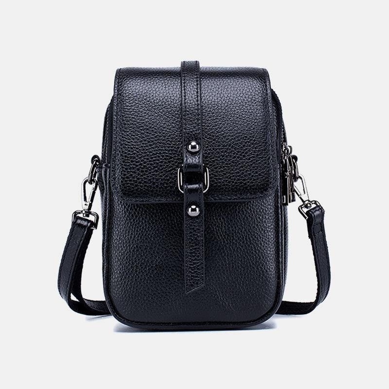 Damska Skórzana Na Co Dzień Retro Wielowarstwowa Otwór Na Słuchawki 6.5-Calowa Torba Na Telefon Crossbody Bag