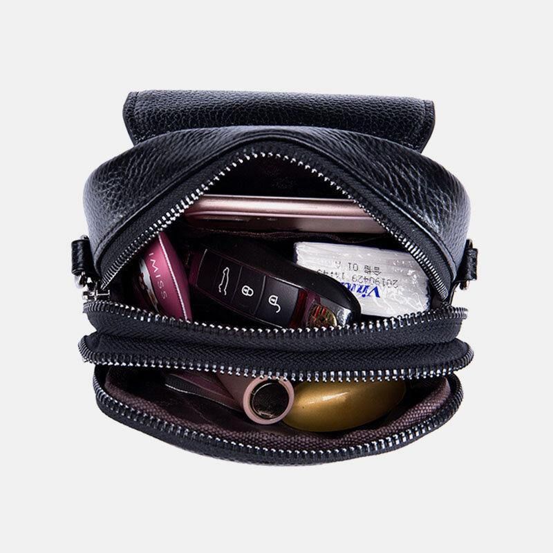 Damska Skórzana Na Co Dzień Retro Wielowarstwowa Otwór Na Słuchawki 6.5-Calowa Torba Na Telefon Crossbody Bag