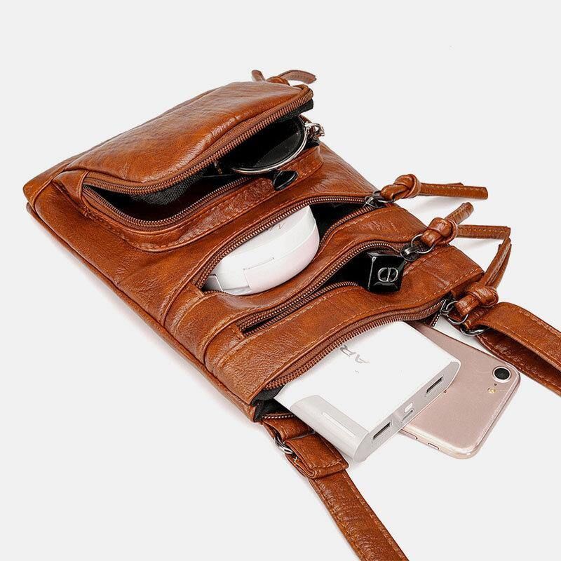 Kobieta Faux Leather Retro Simple Soft Multi-Kieszeń Torba Na Telefon 6.3 Cala Torba Na Ramię Torba Na Ramię