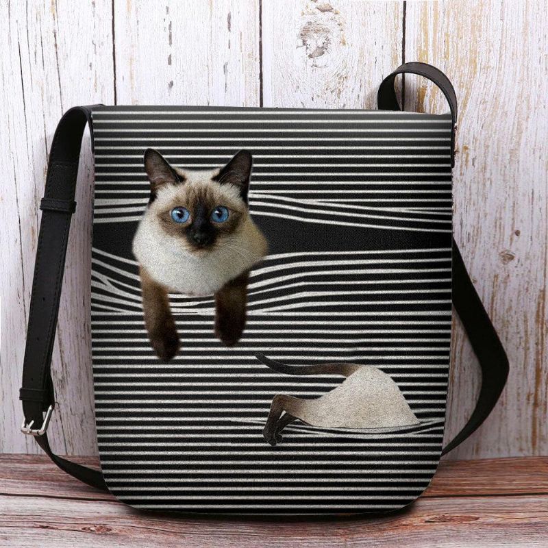 Kobiety Czuły Cute Cartoon Cat Stripes Pattern Multi-Carry Crossbody Bag Torba Na Ramię