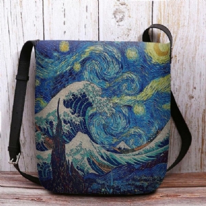 Kobiety Czuły Falę Morską Starry Sky Wzór Obraz Olejny Styl Drukuje Torba Na Ramię Crossbody Bag