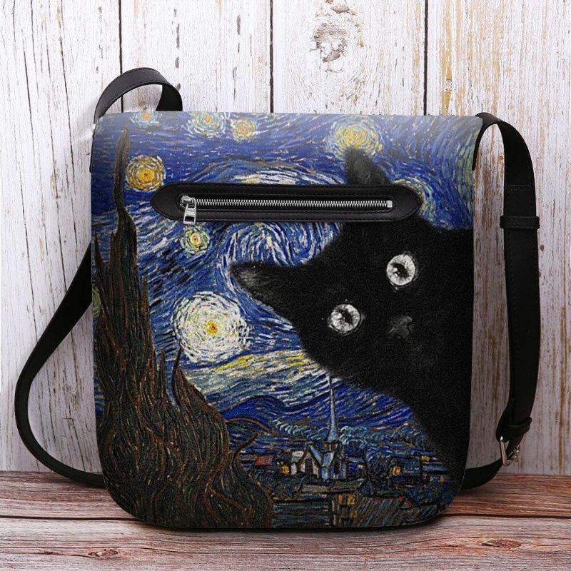 Kobiety Czuły Ładny Na Co Dzień Kot Kreskówkowy Wzór Z Gwiaździstą Nocą Galaxy Obrazy Crossbody Bag Torba Na Ramię