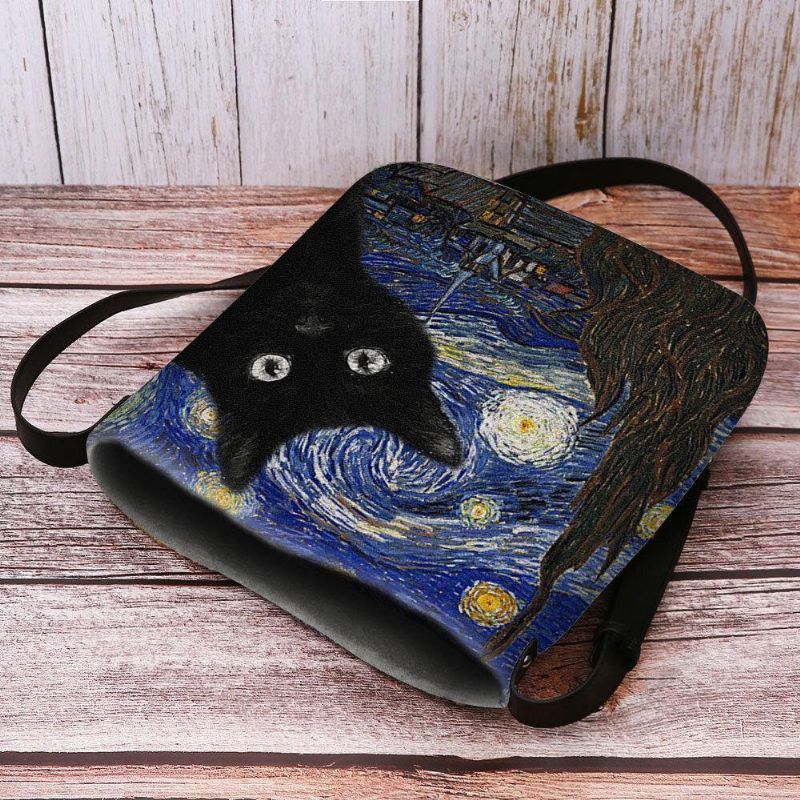 Kobiety Czuły Ładny Na Co Dzień Kot Kreskówkowy Wzór Z Gwiaździstą Nocą Galaxy Obrazy Crossbody Bag Torba Na Ramię