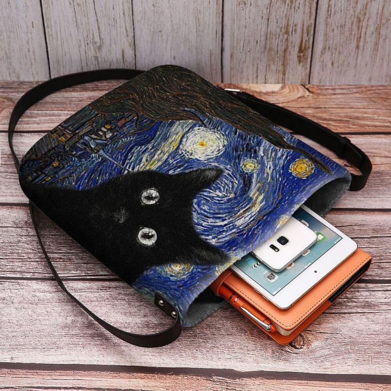 Kobiety Czuły Ładny Na Co Dzień Kot Kreskówkowy Wzór Z Gwiaździstą Nocą Galaxy Obrazy Crossbody Bag Torba Na Ramię