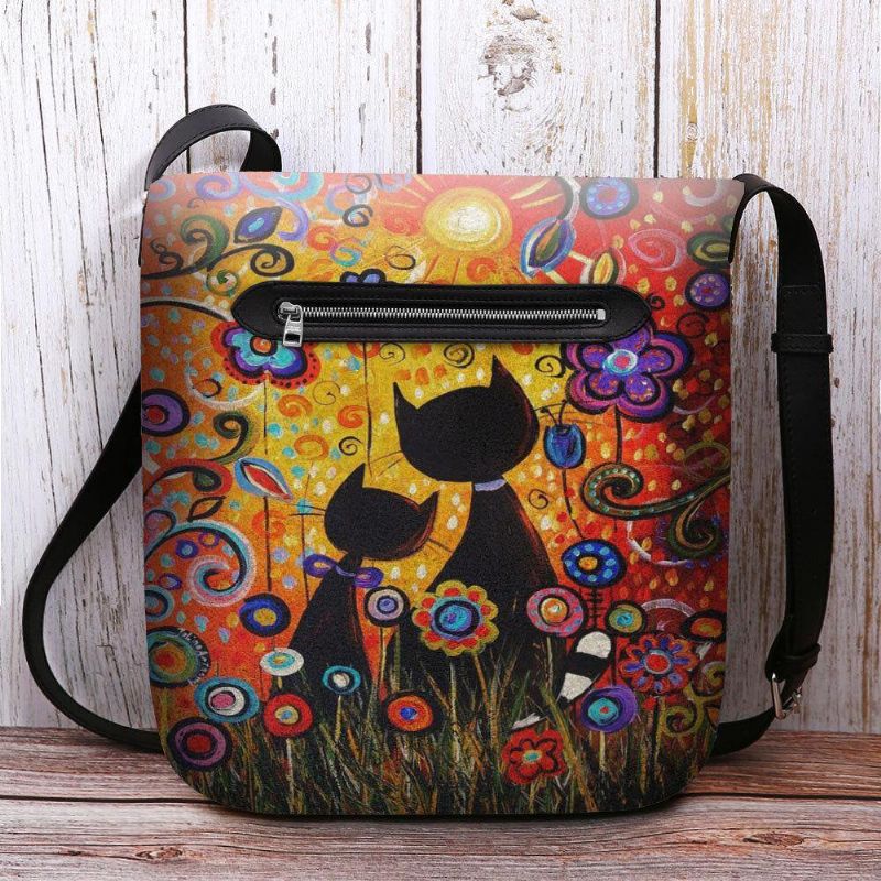 Kobiety Czuły Się Codzienne Cartoon In Love Koty Widok Z Tyłu Kwiatowy Wzór Torba Na Ramię Crossbody