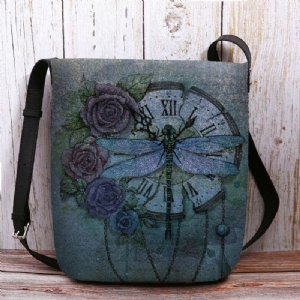 Kobiety Czuły Się Na Co Dzień Vintage 3D Dragonfly Flower Printing Pattern Torba Na Ramię Crossbody