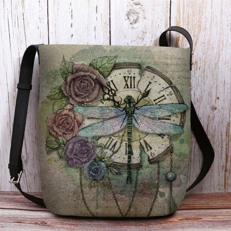 Kobiety Czuły Się Na Co Dzień Vintage 3D Dragonfly Flower Printing Pattern Torba Na Ramię Crossbody