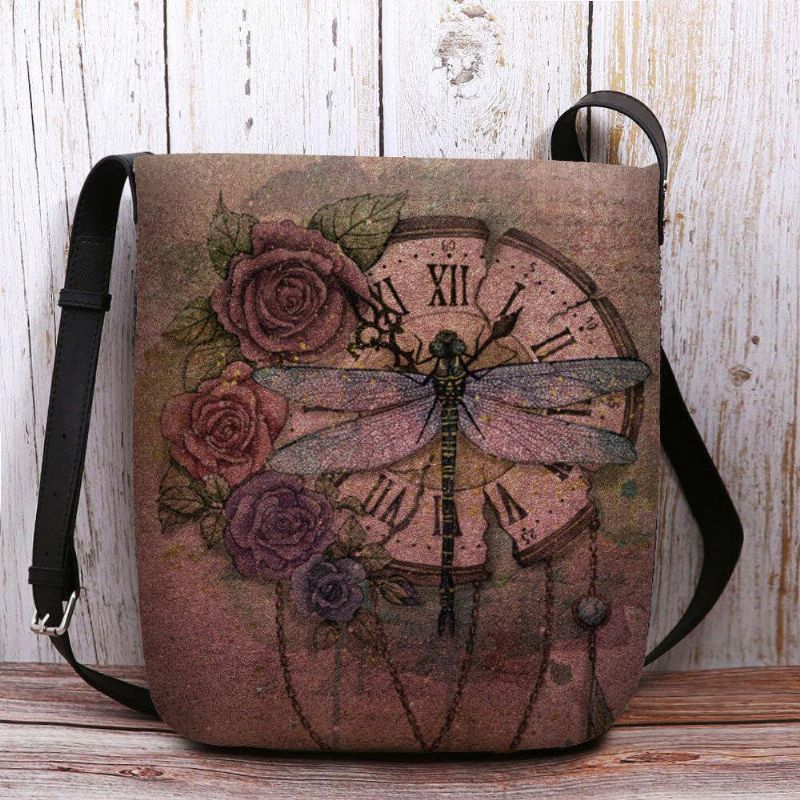 Kobiety Czuły Się Na Co Dzień Vintage 3D Dragonfly Flower Printing Pattern Torba Na Ramię Crossbody