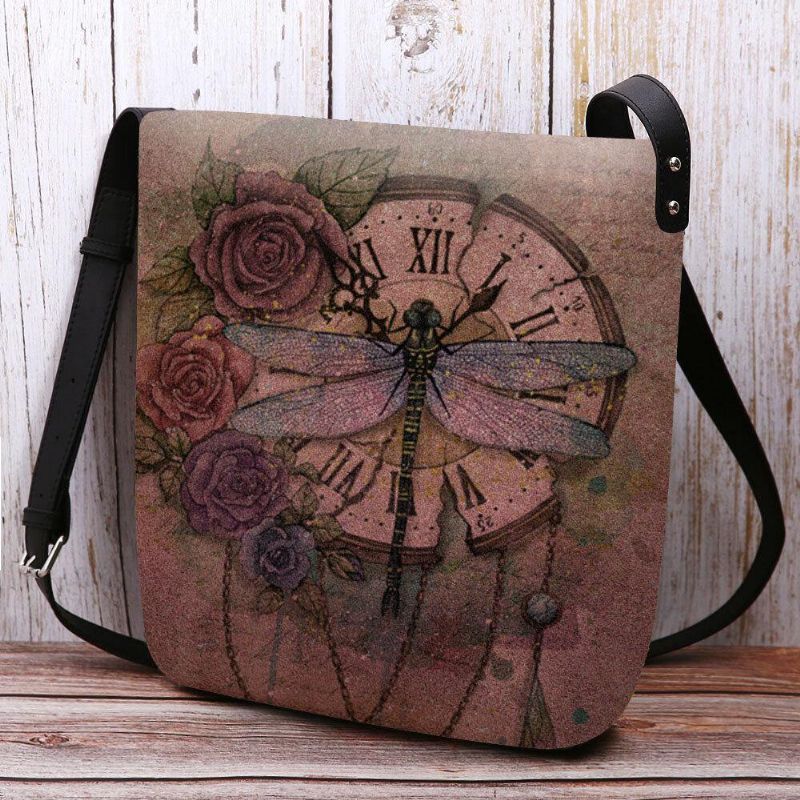 Kobiety Czuły Się Na Co Dzień Vintage 3D Dragonfly Flower Printing Pattern Torba Na Ramię Crossbody