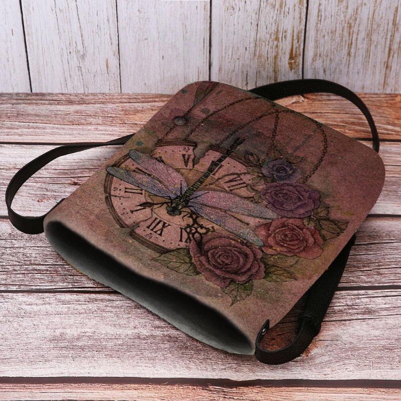 Kobiety Czuły Się Na Co Dzień Vintage 3D Dragonfly Flower Printing Pattern Torba Na Ramię Crossbody