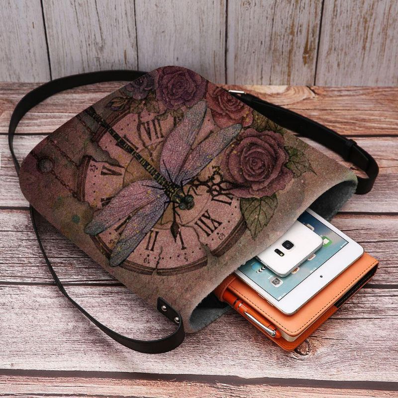 Kobiety Czuły Się Na Co Dzień Vintage 3D Dragonfly Flower Printing Pattern Torba Na Ramię Crossbody