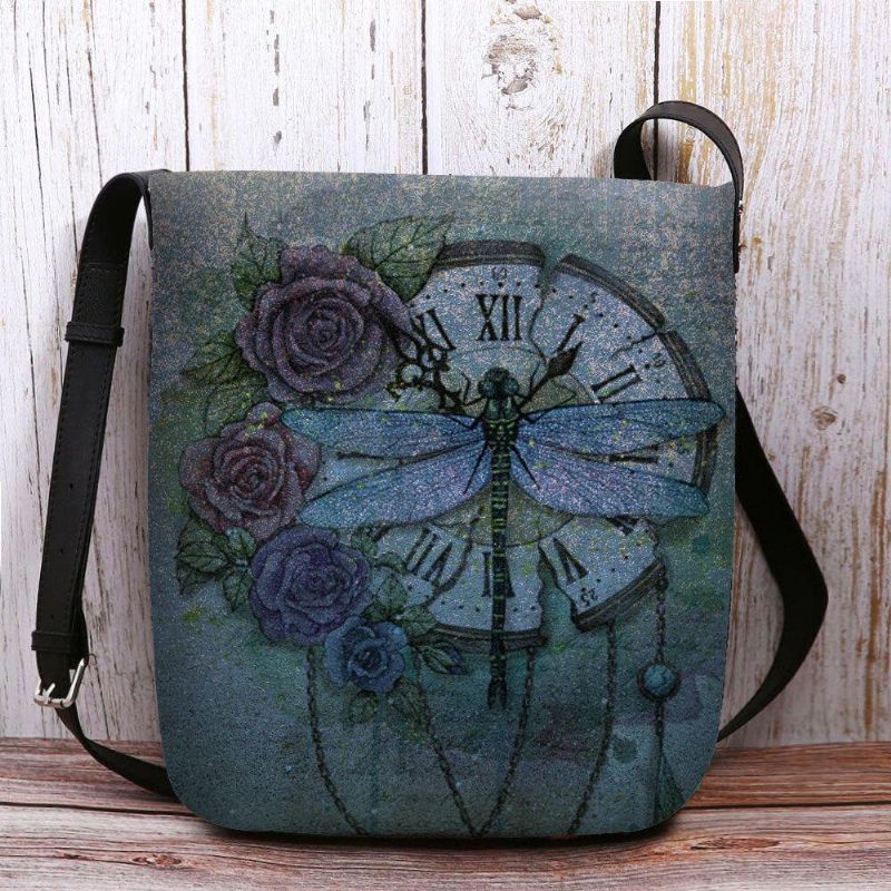 Kobiety Czuły Się Na Co Dzień Vintage 3D Dragonfly Flower Printing Pattern Torba Na Ramię Crossbody