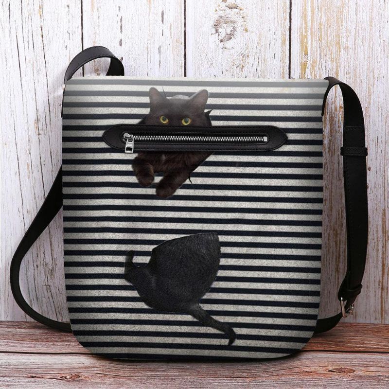 Kobiety Czuły Się Śliczne Codzienne 3D Cartoon Cat Stripes Pattern Torba Na Ramię Crossbody