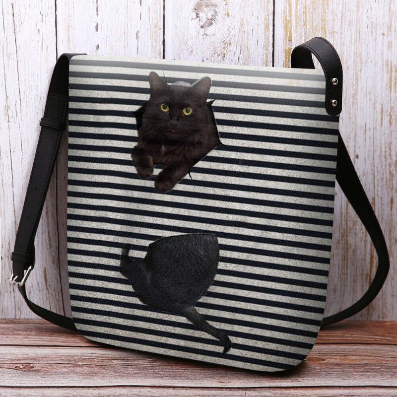 Kobiety Czuły Się Śliczne Codzienne 3D Cartoon Cat Stripes Pattern Torba Na Ramię Crossbody