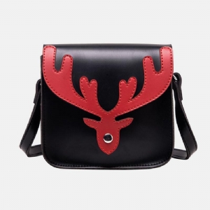 Kobiety Faux Leather Kontrastowy Kolor Christmas Elk Pattern Mała Kwadratowa Torba Torba Na Ramię Crossbody Bag