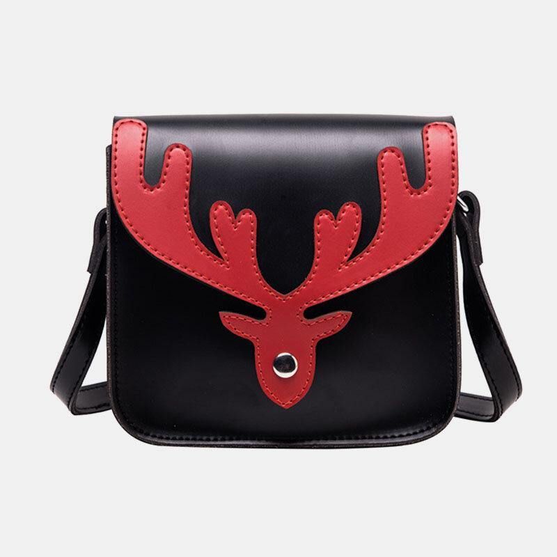 Kobiety Faux Leather Kontrastowy Kolor Christmas Elk Pattern Mała Kwadratowa Torba Torba Na Ramię Crossbody Bag